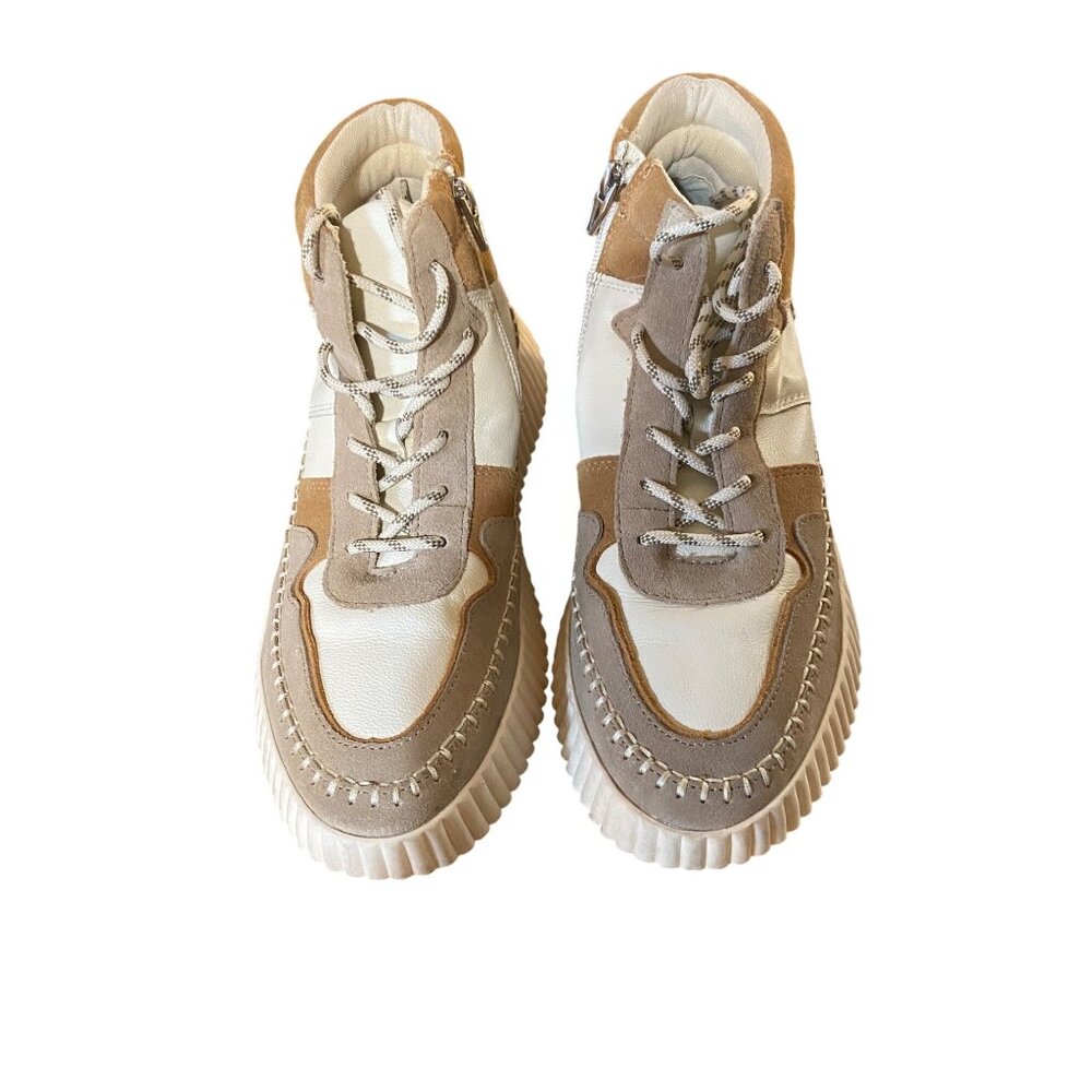 Dolce Vita High-Top Beige & White Sneakers Zipper & Lace-Up Closure Sz 10 Shoes